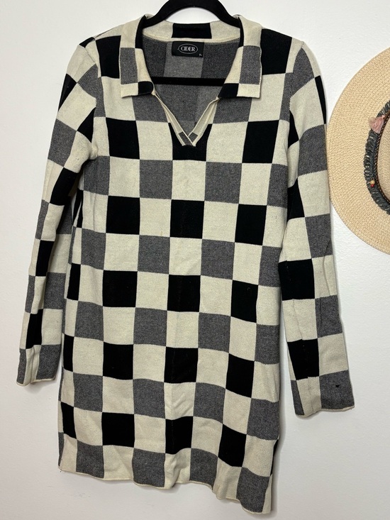 Cider Dresses & Skirts - Cider Black & Cream Checker Knit Polo Dress
